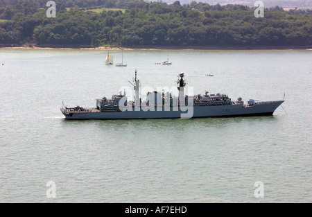 H.M.S. Cumberland F85 type 22 frigate at anchor in Spithead during Trafalgar Day review Stock Photo