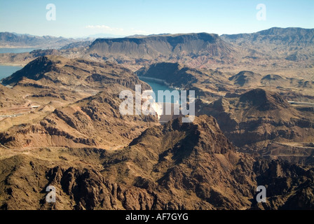 Aerial view of Hoover Dam (original construction 1931 - 1936). Lake Mead National Recreation Area. Nevada - Arizona States. USA Stock Photo
