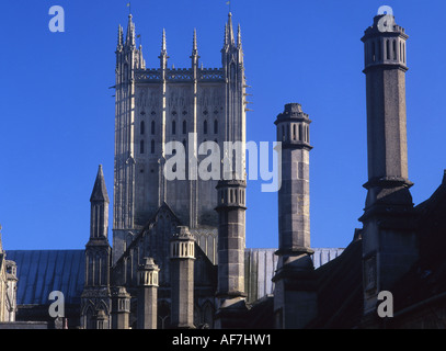 Wells Cathedral Central tower seen from Vicars Close Somerset England UK Stock Photo