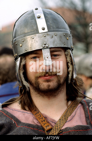 A re-enactment of a Viking and Anglo-Saxon battle at York, England, UK. Stock Photo