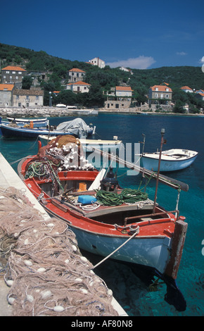 Waterfront fishing boats Sipan Elaphite Islands Croatia Stock Photo