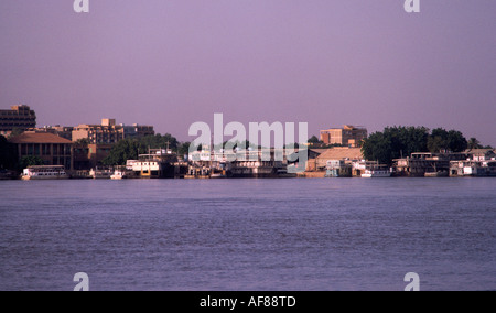 Ferries moored on the banks of the Blue Nile  KHARTOUM   Sudan Stock Photo