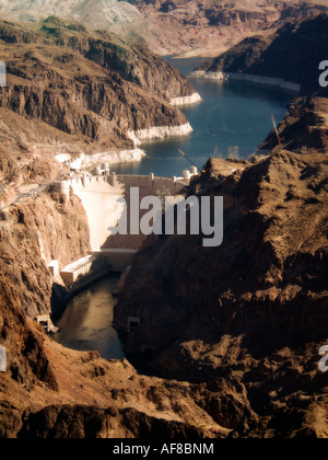 Aerial view of Hoover Dam (original construction 1931 - 1936). Lake Mead National Recreation Area. Nevada - Arizona States USA Stock Photo