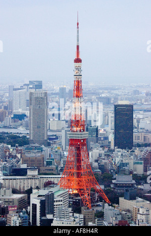 Asia, Japan, Tokyo, city view from Mori Tower, Roppongi Hills to Tokyo Tower Stock Photo