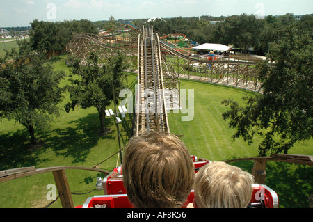 Cypress Gardens Adventure Park Florida Fl Winter Haven Florida attractions Triple Hurricane wooden roller coaster ride Stock Photo