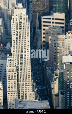 view down towards fifth 5th avenue ave from observation deck 86th floor near the top of the empire state building Stock Photo