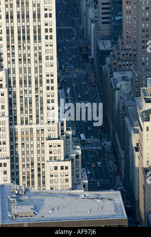 view down towards fifth 5th avenue ave from observation deck 86th floor near the top of the empire state building Stock Photo