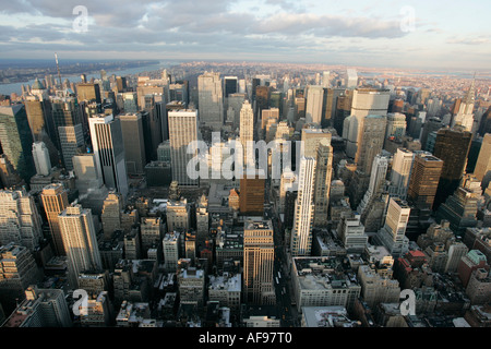 view north towards central park from observation deck 86th floor near the top of the empire state building Stock Photo