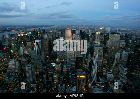 view north at dusk towards central park from observation deck 86th floor near the top of the empire state building Stock Photo