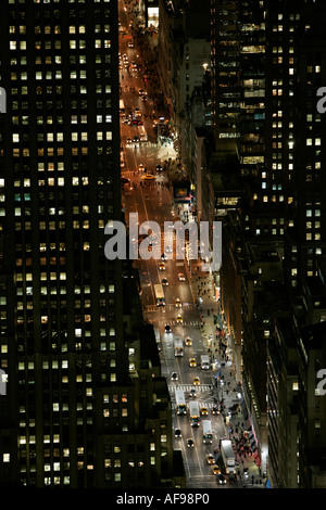 night view down towards fifth 5th avenue ave from observation deck 86th floor near the top of the empire state Stock Photo