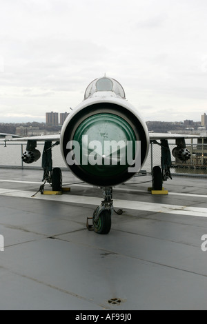 Polish air force Mig 21 PFM on display on the flight deck at the Intrepid Sea Air Space Museum new york city new york USA Stock Photo