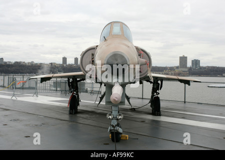 Israel Aircraft Industries Kfir on disply on the flight deck at the Intrepid Sea Air Space Museum Stock Photo