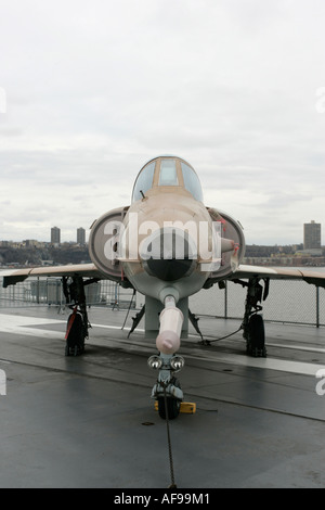 Israel Aircraft Industries Kfir on disply on the flight deck at the Intrepid Sea Air Space Museum Stock Photo