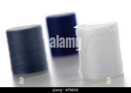Three spools of thread, close-up Stock Photo