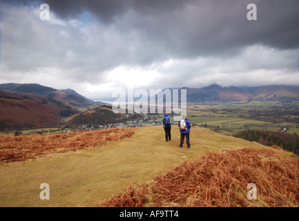 Walkers Overlooking Braithwaite, Cumbria Stock Photo