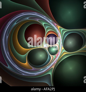 3d Abstract fractal image resembling metallic balls in twisted fabric Stock Photo