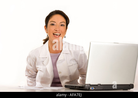 Lab technician using lap top computer. Stock Photo