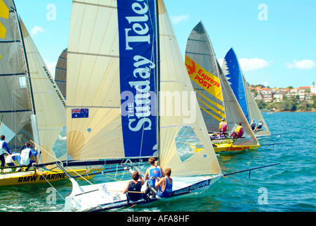 18 foot skiff sailing on sydney harbour australia Stock Photo