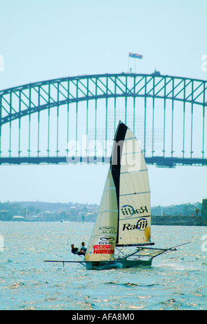 18 foot skiff sailing on sydney harbour australia Stock Photo