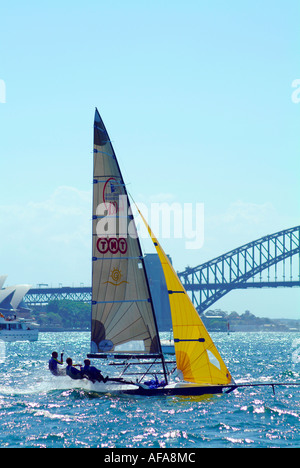 18 foot skiff sailing on sydney harbour australia Stock Photo