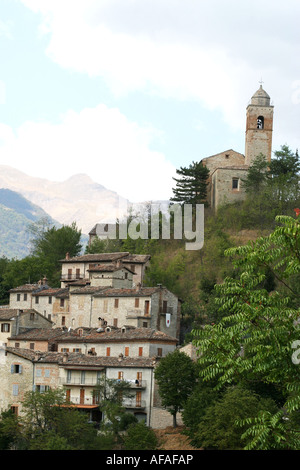 The Charming historic hilltown of Montefortino in the  Sibillini National park,Le Marche,Italy Stock Photo