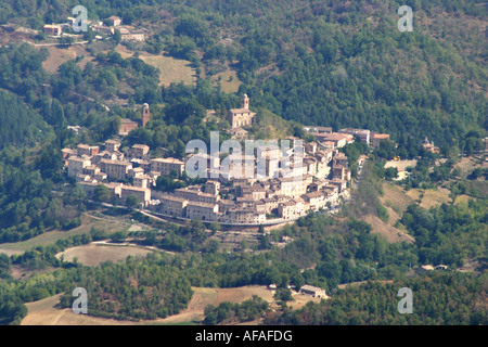 Montefortino is one of the historic small hilltowns in the Sibillini National Park Le Marche Italy Stock Photo