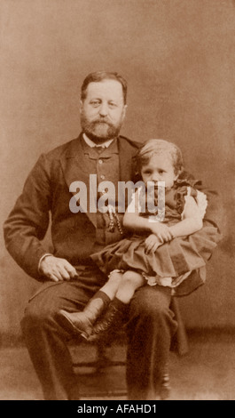 Original charming Victorian carte de visite portrait of proud father with his child from a studio in Islington, London, U.K, circa 1875 Stock Photo