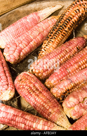 roasted corn for sale at the mercado San Miguel de Allende Mexico Stock Photo