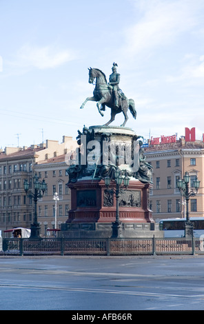 The statue of Tsar Nicholas I by Pyotr Klodt in Saint Isaac's Square, Saint Petersburg, Russia. Stock Photo