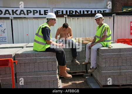 construction site workmen taking break Stock Photo