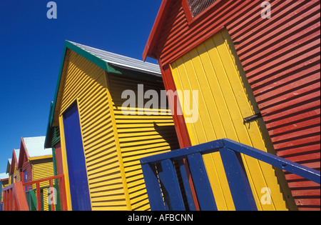 Coloured changing cubicles at the beach of St James Cape Town South Africa Stock Photo