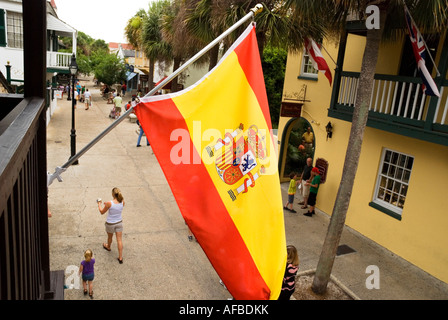 St George Street historic district of St Augustine Florida flag of Spain flying Stock Photo