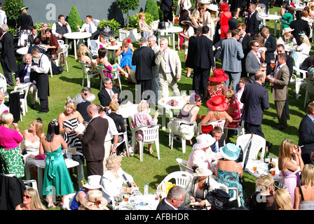 Champagne Bar lawn, Royal Ascot Meeting, Ascot Racecourse, Ascot, Berkshire, England, United Kingdom Stock Photo