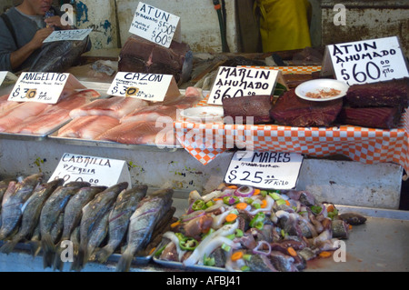 Fresh Seafood on the Wharf Ensenada Mexico Stock Photo