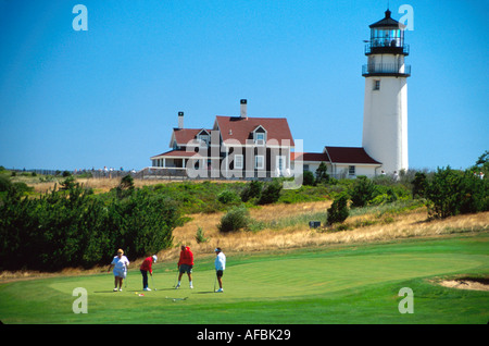 Massachusetts,New England,Cape Cod,North Truro Highland Golf Links,built 1892 Highland Lighthouse,light,safety,guidance,marine navigation,built 1857 g Stock Photo