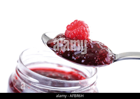 Raspberry jam on spoon Stock Photo