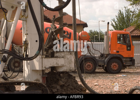 Piling machine on building site Stock Photo