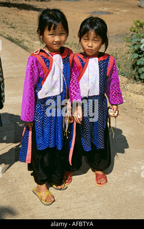 Two young girls from hill tribe, Pang Daeng Village, Chiang Dao, Chiang Mai Province, Thailand Stock Photo