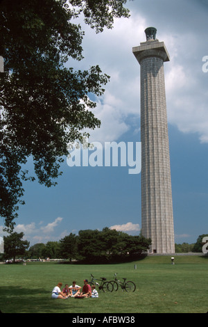 Ohio Lake Erie South Bass Island Put In Bay water inlet,built 1915 352 ft high Perry's Victory and International Peace Memorial,visitors travel travel Stock Photo