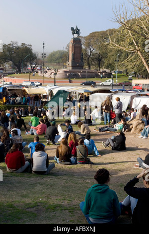 Young Crowd of People Hanging Out in Recoleta Park, Buenos Aires Stock Photo