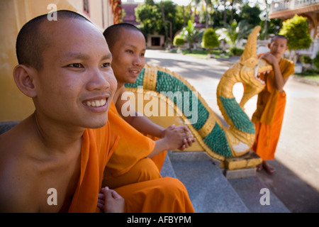 Novice monks at Wat Ong Teu Mahawihan, Vientiane, Laos Stock Photo