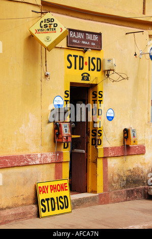 Colourful telephone shop front on street in Fontainhas latin quarter of Panaji, Goa, India Stock Photo