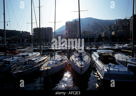 BOATS IN HARBOUR AT DUSK MONTE CARLO MONACO Stock Photo