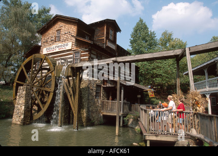 Pigeon Forge Tennessee,Dollywood Southern Appalachian Theme Park,recreation,replica 1883 grist mill,family families parent parents child children,moth Stock Photo