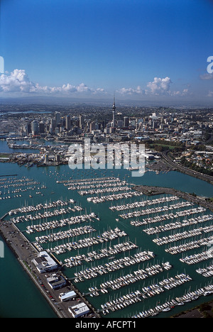 Aerial Photo, Westhaven Marina & Skyline Auckland, New Zealand Stock Photo