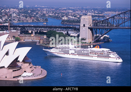 Cruiser ship MS Europa, Aerial view, Sydney, NSW Australia Stock Photo