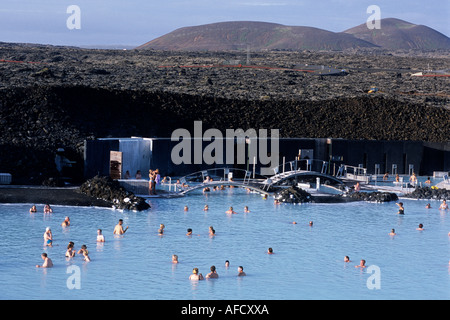 Bathing in Blue Lagoon, Svartsengi Geothermal Plant, Near Grindavik, Iceland Stock Photo