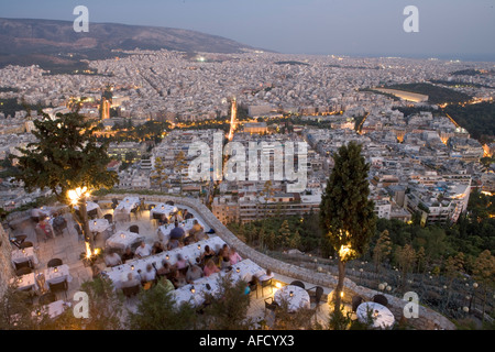 Al Fresco Dining with View, Orizontes Restaurant, Lykavittos Hill Athens, Greece Stock Photo