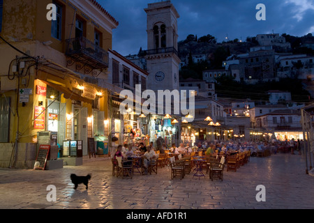 Al Fresco Dining in Hydra, Waterfront, Hydra, Greece Stock Photo