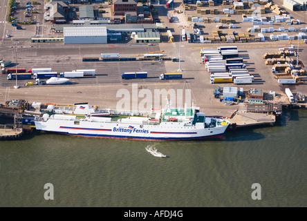Brittany Ferries Coutances at Poole docks. Passenger and car / transport  ferry. Lorries queuing to get on board. Dorset. UK Stock Photo